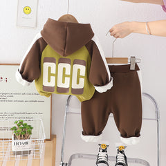 SSX220824-57 طقم ولادي شتوي تقيل مبطن فرو بالكامل قطعتين ( بلوزة + بنطلون)