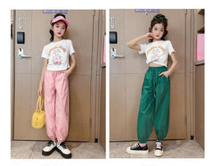 FU14042024-24 طقم بناتي صيفي قطعتين ( بلوزة + بنطلون)