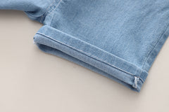 SSX220824-88 طقم جينز ولادي صيفي قطعتين ( قميص + شورت)