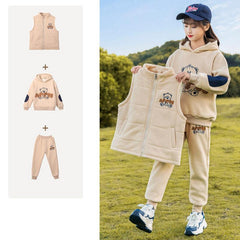 HBC040924-8 طقم بناتي شتوي مبطن فرو بالكامل 3 قطع ( بلوزة + فست + بنطلون)