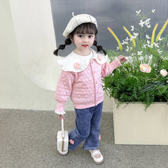 AO0508-64 طقم بناتي 3 قطع ( بلوزة + جكيت + بنطلون جينز )