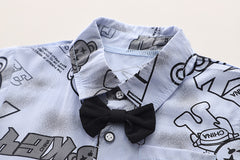 SSX220824-73 طقم صيفي قطعتين ( قميص مع ببيونة + شورت مع شيال)