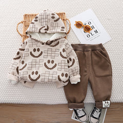 SSX220824-60 طقم ولادي شتوي تقيل مبطن فرو بالكامل قطعتين ( بلوزة + بنطلون)