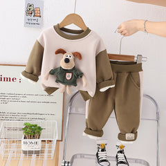 SSX220824-53 طقم ولادي شتوي تقيل مبطن فرو بالكامل قطعتين ( بلوزة + بنطلون)