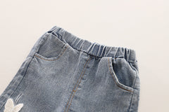 SSN040924-25 طقم بناتي قطن تقيل خريفي ربيعي قطعتين ( بلوزة + بنطلون)