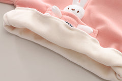 SSX220824-34 طقم بناتي أرنوب شتوي تقيل مبطن فرو بالكامل قطعتين ( بلوزة + بنطلون)