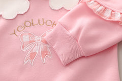 SSN040924-21 طقم بناتي قطن تقيل خريفي ربيعي قطعتين ( بلوزة + بنطلون)