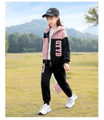 HBC040924-5 طقم بناتي شتوي تقيل مبطن فرو قطعتين ( جكيت + بنطلون)