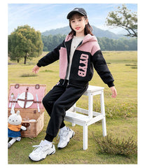 HBC040924-5 طقم بناتي شتوي تقيل مبطن فرو قطعتين ( جكيت + بنطلون)