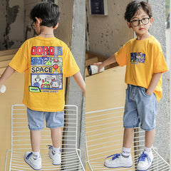 FU14042024-34 طقم ولادي قطعتين ( بلوزة + بنطلون جينز )