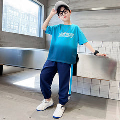 WZS040924-9 طقم ولادي صيفي قطني قطعتين (بلوزة + بنطلون)