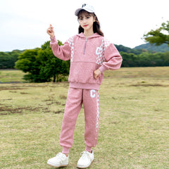 RM090424-6 بدلة رياضية تريننج قطن بناتي قطعتين ( بلوزة + بنطلون) رسومات بارزة خامة ممتازة