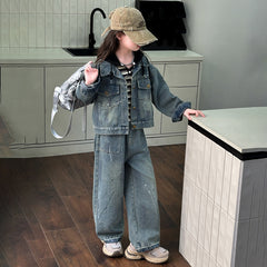 WZH191124-10 طقم جينز قطعتين (جكيت + بنطلون )