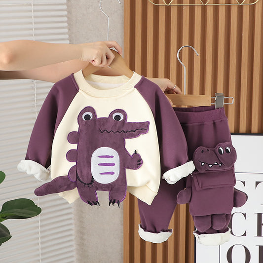 SSX220824-133 طقم شتوي تقيل مبطن فرو بالكامل قطعتين ( بلوزة + بنطلون)