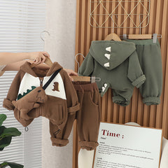 SSX220824-21 طقم ولادي شتوي تقيل مبطن فرو بالكامل 3 قطع ( جكيت + حقيبة + بنطلون)