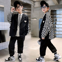 RM1227-14 بدلة الشطرنج 4 قطع ( جكيت + قميص + جرافة + بنطلون)