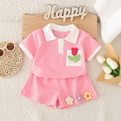 SSN040924-11 طقم بناتي صيفي قطعتين ( بلوزة + بنطلون)