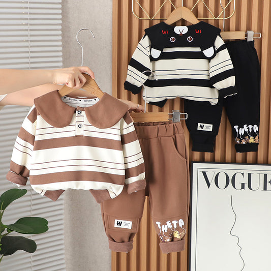 SSX220824-142 طقم ولادي قطعتين ( بلوزة + بنطلون) خريفي ربيعي