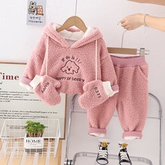 SSX220824-55 طقم ولادي شتوي تقيل مبطن فرو بالكامل 3 قطع ( بلوزة + بنطلون + قفازات)