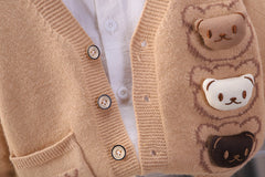 طقم ولادي 3 قطع دبدوب ( قميص + جكيت صوف + بنطلون جينز ) SSX220824-173