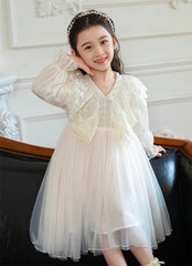 RM1231-06 فستان بناتي طبقات مزين باللولو والدانتيل