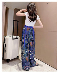 FU14042024-18 طقم بناتي صيفي قطعتين ( بلوزة + بنطلون)