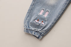 SSN040924-49 طقم بناتي ربيعي خريفي قطعتين ( بلوزة قطن دافي+ بنطلون جينز )