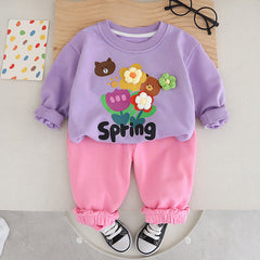 SSN040924-18 طقم بناتي ربيعي خريفي قطن دافي قطعتين ( بلوزة + بنطلون)