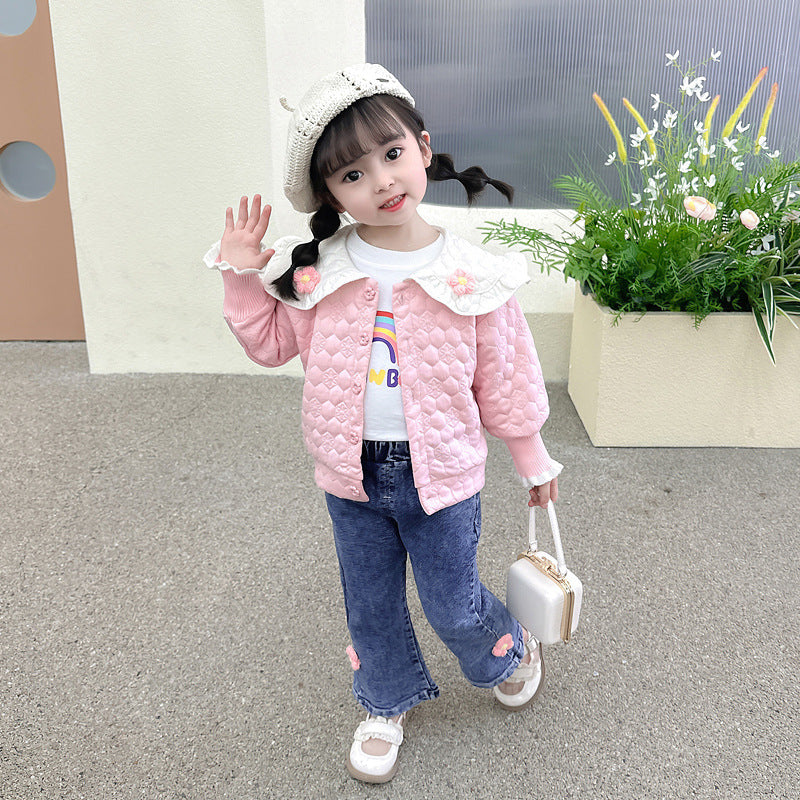 AO0508-64 طقم بناتي 3 قطع ( بلوزة + جكيت + بنطلون جينز )