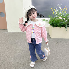 AO0508-64 طقم بناتي 3 قطع ( بلوزة + جكيت + بنطلون جينز )