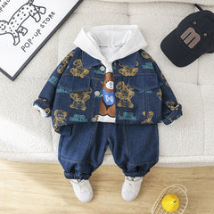 SSN040924-4 طقم جينز ولادي خريفي ربيعي 3 قطع ( بلوزة قطن + جكيت جينز + بنطلون جينز )