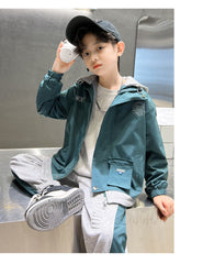 WZ261124-12 بدلة ولادي قطن مع ستان قطعتين ( جكيت + بنطلون ) ربيعي صيفي خريفي