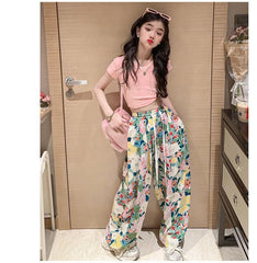 RM150424-12 طقم صيفي بناتي قطعتين ( بلوزة + بنطلون )