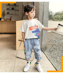 FU14042024-27 طقم ولادي قطعتين ( بلوزة + شورت)