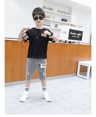 FU14042024-47 طقم ولادي قطعتين ( بلوزة + شورت طويل)