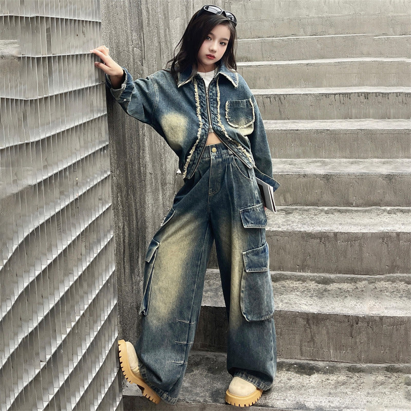 WZH191124-12 طقم جينز قطعتين ( جكيت + بنطلون)