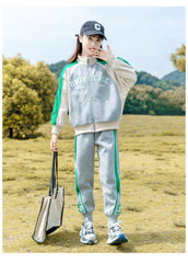 HBC040924-14 طقم بناتي قطن تقيل خريفي ربيعي قطعتين ( جكيت + بنطلون)