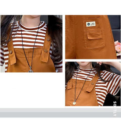 RM150424-15 طقم بناتي صيفي قطعتين ( بلوزة + افرهول)