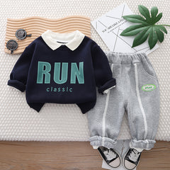 SSX220824-19 طقم ولادي شتوي تقيل مبطن فرو بالكامل قطعتين ( بلوزة + بنطلون)