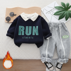 SSX220824-19 طقم ولادي شتوي تقيل مبطن فرو بالكامل قطعتين ( بلوزة + بنطلون)