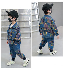 RM1227-22 طقم جينز ولادي مميز بجي قطعتين ( جكيت+ بنطلون)