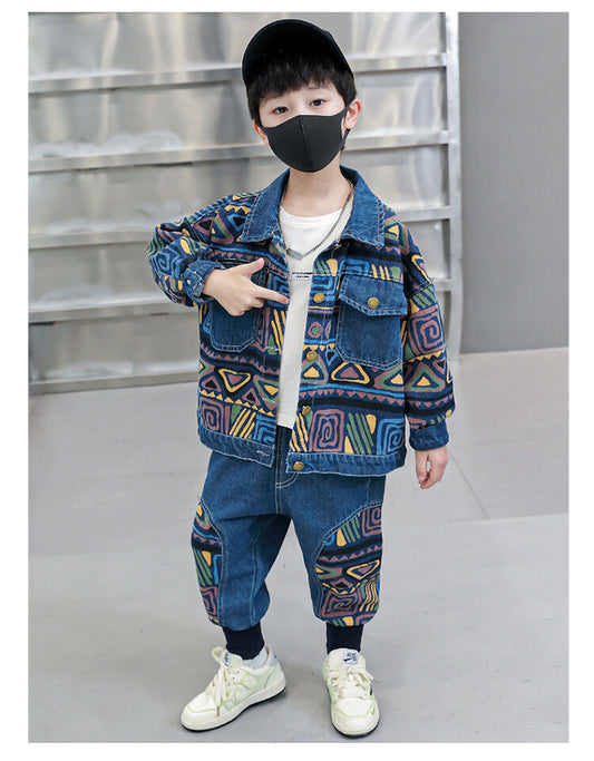 RM1227-22 طقم جينز ولادي مميز بجي قطعتين ( جكيت+ بنطلون)