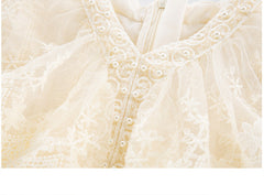 RM1231-06 فستان بناتي طبقات مزين باللولو والدانتيل