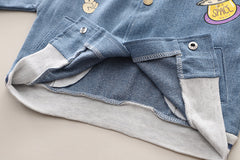 SSX220824-145 طقم ولادي 3 قطع ( جكيت جينز + بنطلون جينز + بلوزة )