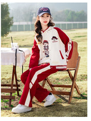 RM090424-3 بدلة سبورت قطني بناتي 3 قطع ( بلوزة + جكيت + بنطلون )