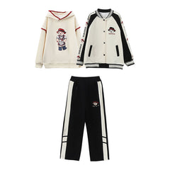 RM090424-3 بدلة سبورت قطني بناتي 3 قطع ( بلوزة + جكيت + بنطلون )