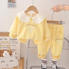 SSN040924-21 طقم بناتي قطن تقيل خريفي ربيعي قطعتين ( بلوزة + بنطلون)