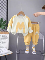 SSN040924-42  طقم ولادي قطن دافي خريفي ربيعي قطعتين (بلوزة + بنطلون )