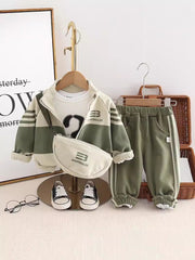 SSN040924-48 طقم تقيل خريفي ربيعي 4 قطع ( بلوزة + جكيت + حقيبة + بنطلون)