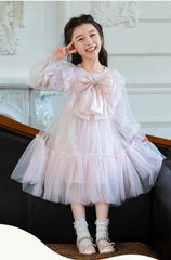 RM1231-03 فستان بناتي مزين بالبرق والشيفون مع ببيونة ستان